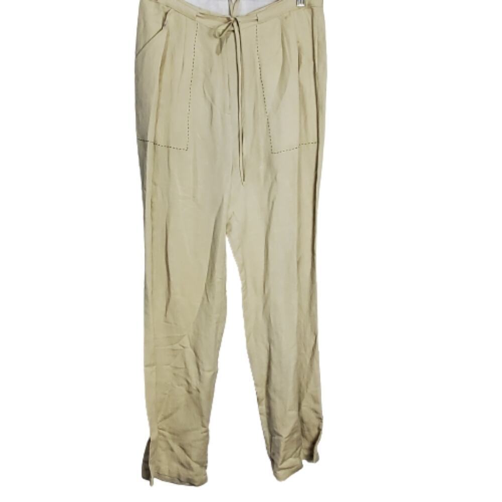 Vintage Linen Pants Womens Size 14 Beige Lagenlook Wide Leg Minimalist Resort